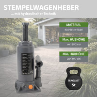Hydraulischer Stempelwagenheber 5t Last 197 mm - 382 mm Hubhöhe