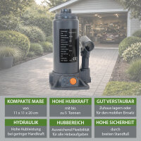 Hydraulischer Stempelwagenheber 5t Last 197 mm - 382 mm Hubhöhe