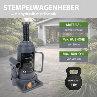 Hydraulischer Stempelwagenheber 10 t Last 205 mm - 390 mm Hubhöhe