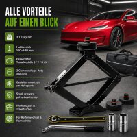 Scherenwagenheber für Tesla 3T 100-430 mm schwarz mit Gummipads und Werkzeugset