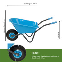 Kinderschubkarre uni hellblau 40 kg 20L Kunststoffwanne Vollgummirad Schiebkarre Gartenkarre