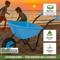 Kinderschubkarre uni hellblau 40 kg 20L Kunststoffwanne Vollgummirad Schiebkarre Gartenkarre