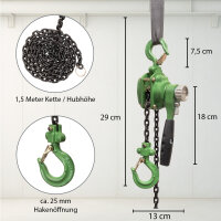 Ratschenzug bis 250 kg Last 1,5 m Hubhöhe mit öliger Kette für Montage Werkstatt Bau