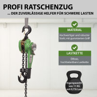 Ratschenzug bis 0,75 t Last 6 m Hubhöhe mit ölfreier Kette für Montage und Bau Kettenzug