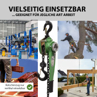 Ratschenzug bis 1,5 t Last 6 m Hubhöhe mit ölfreier Kette für Montage und Bau Kettenzug Flaschenzug