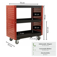 Etagenwagen 3 Etagen Stahl rot Werkzeugwagen 70 x 39 x 79 cm auf Rollen bis 300 kg Tragkraft