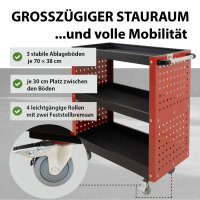 Etagenwagen 3 Etagen Stahl rot Werkzeugwagen 70 x 39 x 79 cm auf Rollen bis 300 kg Tragkraft