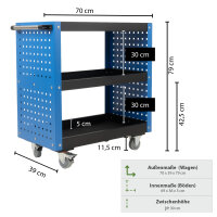 Etagenwagen 3 Etagen Stahl blau Werkzeugwagen 70x39x79 cm auf Rollen, bis 300 kg Tragkraft