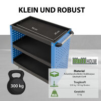 Etagenwagen 3 Etagen Stahl blau Werkzeugwagen 70x39x79 cm auf Rollen, bis 300 kg Tragkraft