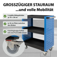 Etagenwagen 3 Etagen Stahl blau Werkzeugwagen 70x39x79 cm auf Rollen, bis 300 kg Tragkraft