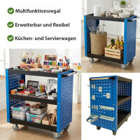 Etagenwagen 3 Etagen Stahl blau Werkzeugwagen 70x39x79 cm auf Rollen, bis 300 kg Tragkraft