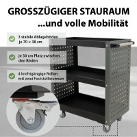 Etagenwagen 3 Etagen Stahl grau Werkzeugwagen 70x39x79 cm auf Rollen bis 300 kg Tragkraft