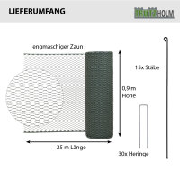 Hühnerzaun Weidezaun Geflügelnetz Zaun 25 m lang x 0,9 m hoch, grün