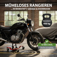 Rangierhilfe für Motorrad mit Hauptständer Tragkraft 450 kg Rangierplatte flach 360° schwenkbar rot