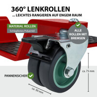 Rangierhilfe für Motorrad mit Hauptständer Tragkraft 450 kg Rangierplatte flach 360° schwenkbar rot
