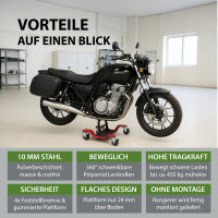 Rangierhilfe für Motorrad mit Hauptständer Tragkraft 450 kg Rangierplatte flach 360° schwenkbar rot