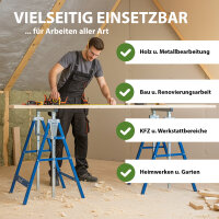 2x Arbeitsbock 7-fach höhenverstellbar bis 400 kg Stahl verzinkt lackiert blau Klappbock Gerüstbock