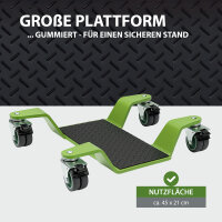 Rangierhilfe für Motorrad mit Hauptständer Tragkraft 450 kg Rangierplatte flach 360° schwenkbar grün