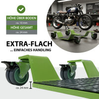 Rangierhilfe für Motorrad mit Hauptständer Tragkraft 450 kg Rangierplatte flach 360° schwenkbar grün