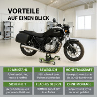 Rangierhilfe für Motorrad mit Hauptständer Tragkraft 450 kg Rangierplatte flach 360° schwenkbar grün