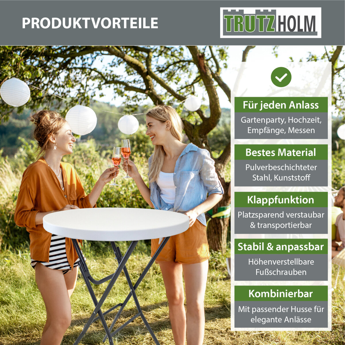 TRUTZHOLM Stehtisch klappbar Ø 80 cm Tischplatte Höhe 110 cm, 43,99 €