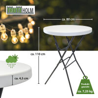 Stehtisch klappbar Ø 80 cm Tischplatte Höhe 110 cm Stahlgestell Partytisch Bistrotisch in weiß