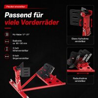 Motorradständer vorne für 17" - 21" Motorradwippe 90 - 130mm Montageständer Transportständer Schwarz/rot Matt