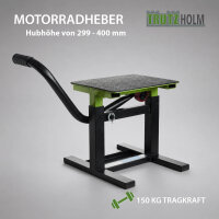 Motorradheber Montagebock aus Stahl 150 kg Hubhöhe 299-400 mm Schwarz / Grün mit gummierter Auflage