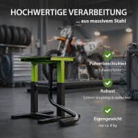 Motorradheber Montagebock aus Stahl 150 kg Hubhöhe 299-400 mm Schwarz / Grün mit gummierter Auflage