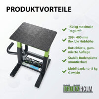 Motorradheber Montagebock aus Stahl 150 kg Hubhöhe 299-400 mm Schwarz / Grün mit gummierter Auflage