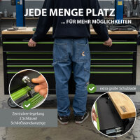 Werkstattwagen Star XXL 163 x 97 cm Arbeitsplatte Gummibaumholz 9 Schubladen kugelgelagert Werkbank