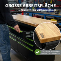 Werkstattwagen Star XXL 163 x 97 cm Arbeitsplatte Gummibaumholz 9 Schubladen kugelgelagert Werkbank