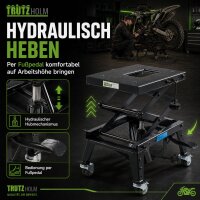 Dirtbike Montagehocker hydraulisch 160 kg schwarz mit Rollen