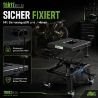 Dirtbike Montagehocker hydraulisch 160 kg schwarz mit Rollen