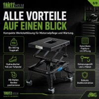 Dirtbike Montagehocker hydraulisch 160 kg schwarz mit Rollen