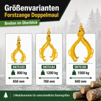 Forstzange Doppelmaul 800 kg 650 mm gelb mit gezahnten Greifbacken