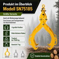 Forstzange Doppelmaul 1500 kg 840 mm gelb mit gezahnten Greifbacken