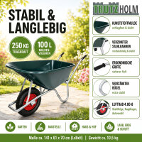 Schubkarre 100 L mit Kunststoffmulde bis 250 kg Stahlrahmen Luftrad Gartenschubkarre Bauschubkarre