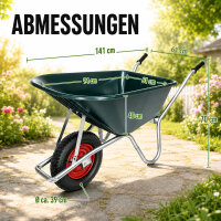 Schubkarre 100 L mit Kunststoffmulde bis 250 kg Stahlrahmen Luftrad Gartenschubkarre Bauschubkarre