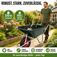 Schubkarre 100 L mit Kunststoffmulde bis 250 kg Stahlrahmen Luftrad Gartenschubkarre Bauschubkarre
