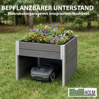 2in1 Hochbeet mit Mährobotergarage Holzoptik 73x79x56 cm Rasenroboter Garage Pflanzkasten anthrazit