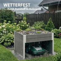 2in1 Hochbeet mit Mährobotergarage Holzoptik 73x79x56 cm Rasenroboter Garage Pflanzkasten anthrazit