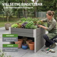 2in1 Hochbeet mit Mährobotergarage Holzoptik 73x79x56 cm Rasenroboter Garage Pflanzkasten anthrazit
