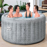 Bestway LAY-Z-SPA Energiespar-Whirlpool Bali AirJet mit App-Steuerung, Ø 196 x 71 cm, für 6 Personen, Rattan-Optik (Lichtgrau) 6001N