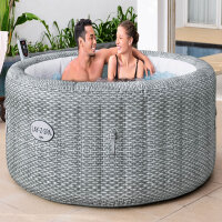 Bestway LAY-Z-SPA Energiespar-Whirlpool Bali AirJet mit App-Steuerung, Ø 196 x 71 cm, für 6 Personen, Rattan-Optik (Lichtgrau) 6001N