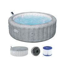 Bestway LAY-Z-SPA Energiespar-Whirlpool Bali AirJet mit App-Steuerung, Ø 196 x 71 cm, für 6 Personen, Rattan-Optik (Lichtgrau) 6001N