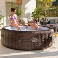 Bestway® LAY-Z-SPA® Energiespar-Whirlpool Bali AirJet™ mit App-Steuerung, für 7 Personen, Ø 216 x 71 cm, Rattan-Optik (Schokobraun) 6001P