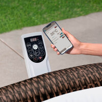 Bestway® LAY-Z-SPA® Energiespar-Whirlpool Bali AirJet™ mit App-Steuerung, für 7 Personen, Ø 216 x 71 cm, Rattan-Optik (Schokobraun) 6001P
