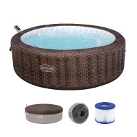 Bestway® LAY-Z-SPA® Energiespar-Whirlpool Bali AirJet™ mit App-Steuerung, für 7 Personen, Ø 216 x 71 cm, Rattan-Optik (Schokobraun) 6001P