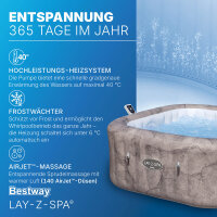 Bestway® LAY-Z-SPA® Energiespar-Whirlpool Rome AirJet™ mit App-Steuerung, für 6 Personen, 180 x 180 x 71 cm, Marmor-Optik (Braun) 6001K